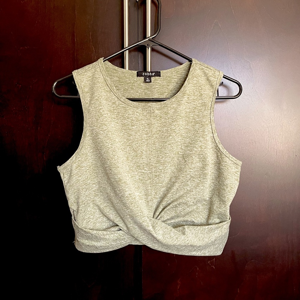 Zobha Melange Twist Knot Faux Wrap Athletic Top women’s size XL in Heather Green
